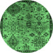 Round Oriental Emerald Green Industrial Rug, urb2390emgrn