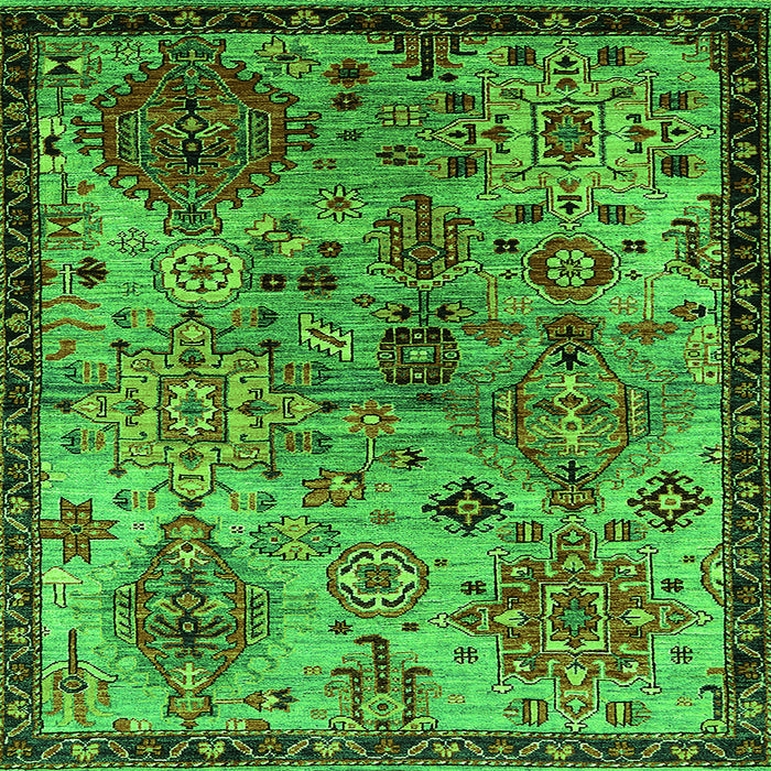 Square Machine Washable Oriental Green Industrial Area Rugs, wshurb2390grn