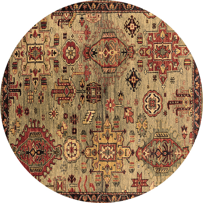Round Machine Washable Oriental Brown Industrial Rug, wshurb2390brn