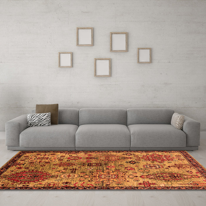Machine Washable Oriental Orange Industrial Area Rugs in a Living Room, wshurb2390org