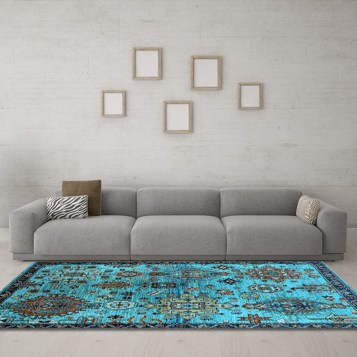 Machine Washable Oriental Light Blue Industrial Rug in a Living Room, wshurb2390lblu