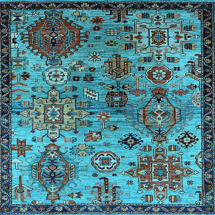 Square Machine Washable Oriental Light Blue Industrial Rug, wshurb2390lblu