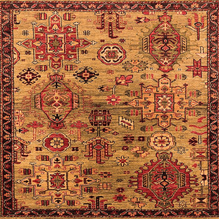 Square Machine Washable Oriental Orange Industrial Area Rugs, wshurb2390org