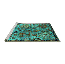 Sideview of Machine Washable Oriental Turquoise Industrial Area Rugs, wshurb2390turq