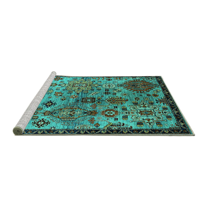 Sideview of Machine Washable Oriental Turquoise Industrial Area Rugs, wshurb2390turq