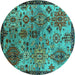 Round Oriental Turquoise Industrial Rug, urb2390turq