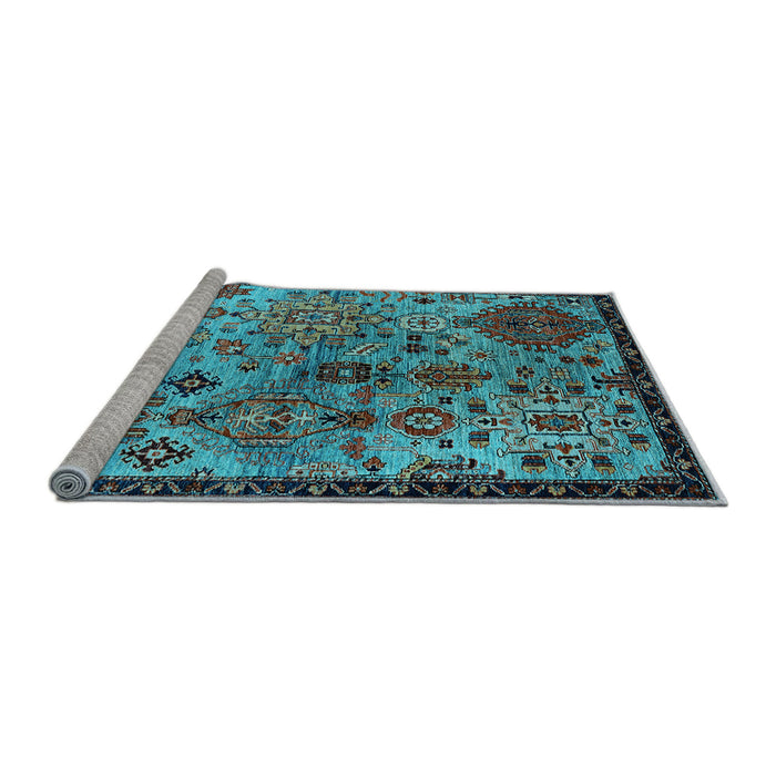 Sideview of Machine Washable Oriental Light Blue Industrial Rug, wshurb2390lblu