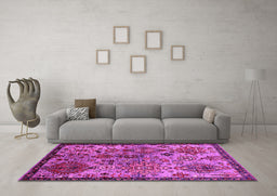 Machine Washable Oriental Pink Industrial Rug in a Living Room, wshurb2390pnk
