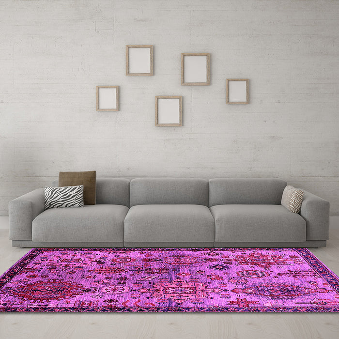 Machine Washable Oriental Pink Industrial Rug in a Living Room, wshurb2390pnk