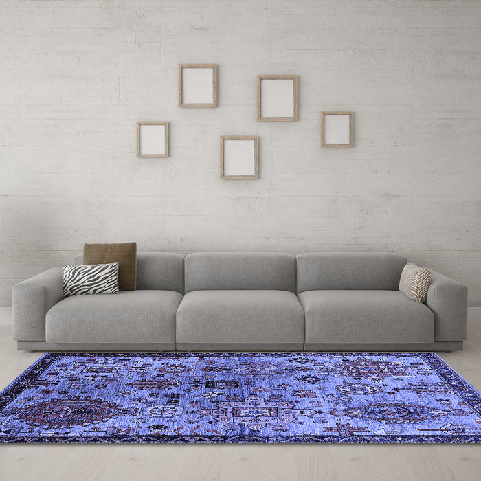 Machine Washable Oriental Blue Industrial Rug in a Living Room, wshurb2390blu