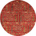 Round Machine Washable Oriental Orange Industrial Area Rugs, wshurb2391org