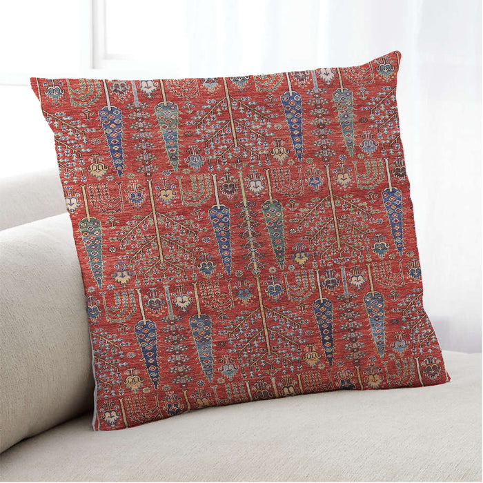 Lifestyle Image of Mid-Century Modern Urban Square Red Throw Pillow, 18 inch by 18 inch, pwurb2391