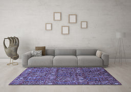 Machine Washable Oriental Blue Industrial Rug in a Living Room, wshurb2391blu