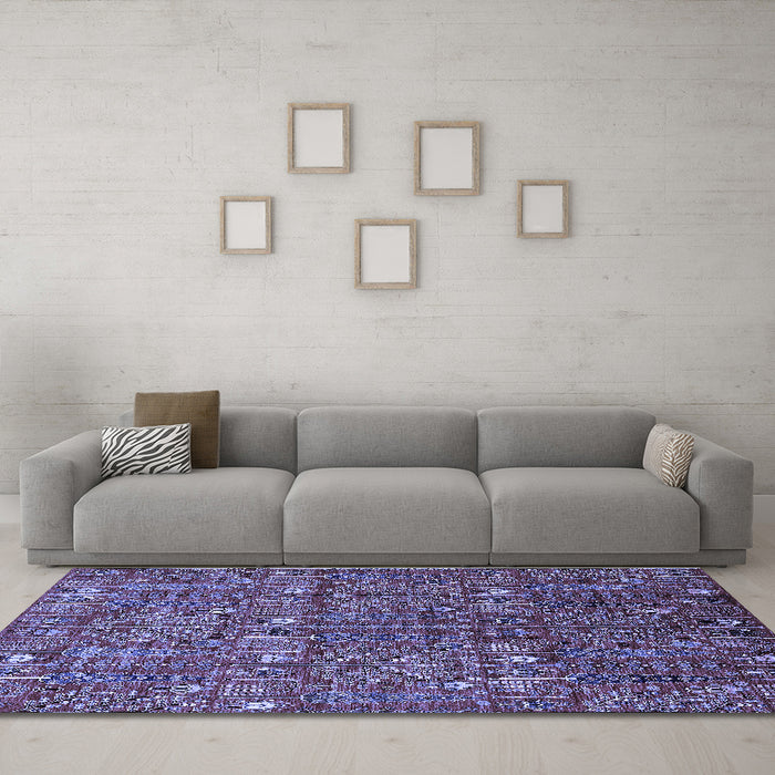 Machine Washable Oriental Blue Industrial Rug in a Living Room, wshurb2391blu