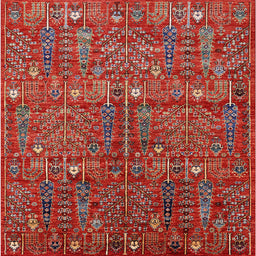 Square Machine Washable Industrial Modern Red Rug, wshurb2391