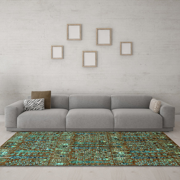 Machine Washable Oriental Turquoise Industrial Area Rugs in a Living Room,, wshurb2391turq