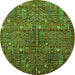 Round Machine Washable Oriental Green Industrial Area Rugs, wshurb2391grn