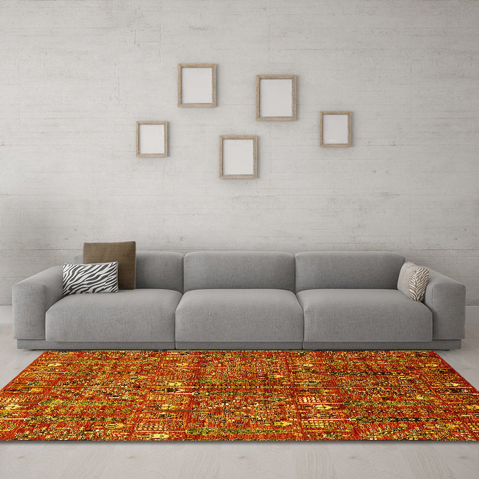 Machine Washable Oriental Yellow Industrial Rug in a Living Room, wshurb2391yw