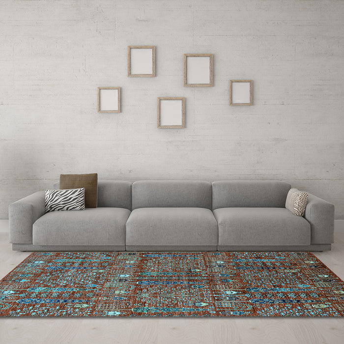 Machine Washable Oriental Light Blue Industrial Rug in a Living Room, wshurb2391lblu