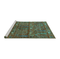 Sideview of Machine Washable Oriental Turquoise Industrial Area Rugs, wshurb2391turq
