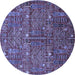 Round Machine Washable Oriental Blue Industrial Rug, wshurb2391blu