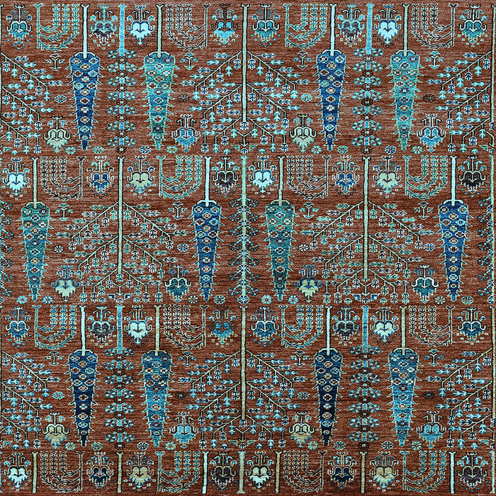 Square Machine Washable Oriental Light Blue Industrial Rug, wshurb2391lblu