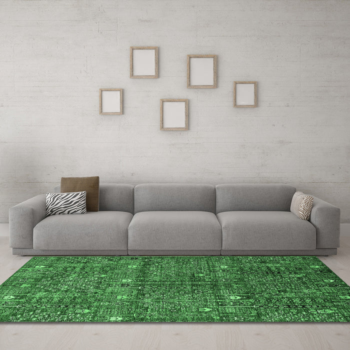 Machine Washable Oriental Emerald Green Industrial Area Rugs in a Living Room,, wshurb2391emgrn