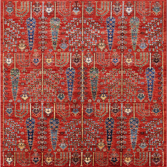 Square Mid-Century Modern Red Oriental Rug, urb2391