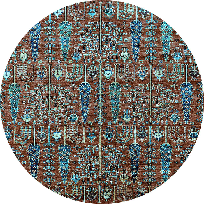 Round Machine Washable Oriental Light Blue Industrial Rug, wshurb2391lblu