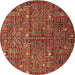 Round Machine Washable Oriental Brown Industrial Rug, wshurb2391brn