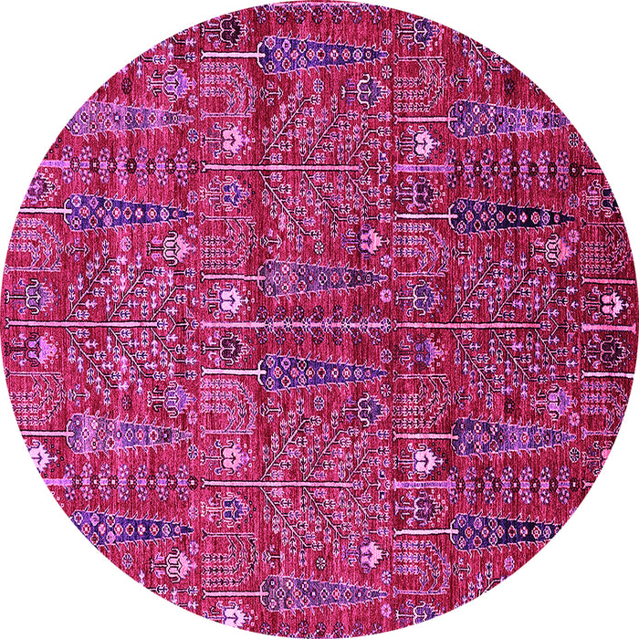 Round Machine Washable Oriental Pink Industrial Rug, wshurb2391pnk