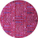 Round Machine Washable Oriental Pink Industrial Rug, wshurb2391pnk