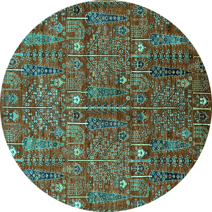 Round Oriental Turquoise Industrial Rug, urb2391turq