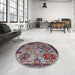 Round Machine Washable Industrial Modern Dark Gray Rug in a Office, wshurb2392