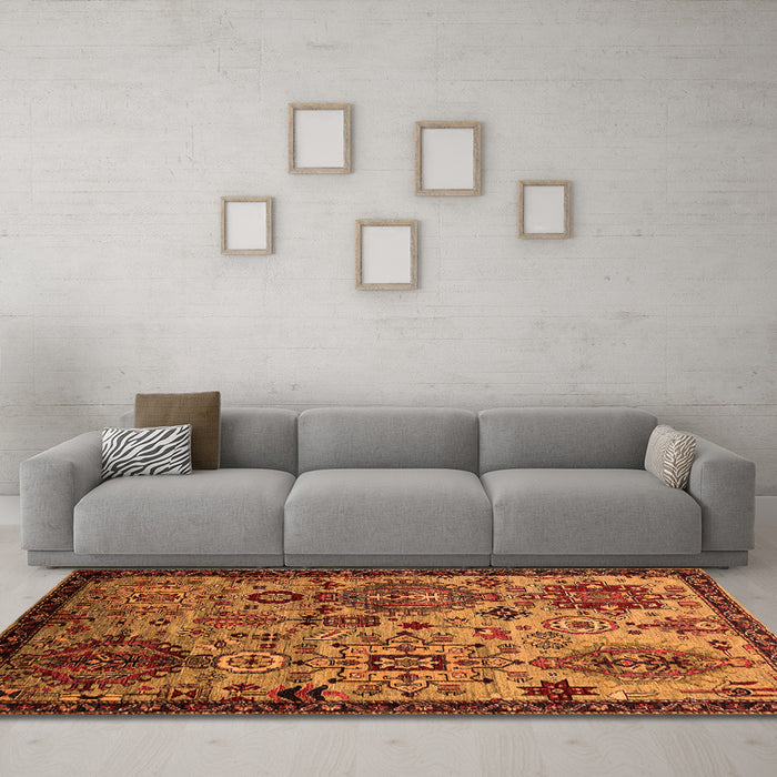 Machine Washable Oriental Orange Industrial Area Rugs in a Living Room, wshurb2392org