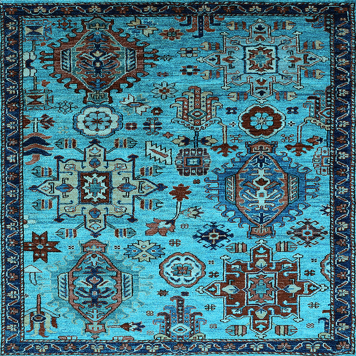 Square Machine Washable Oriental Light Blue Industrial Rug, wshurb2392lblu
