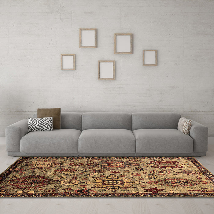 Machine Washable Oriental Brown Industrial Rug in a Living Room,, wshurb2392brn