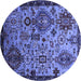 Round Machine Washable Oriental Blue Industrial Rug, wshurb2392blu