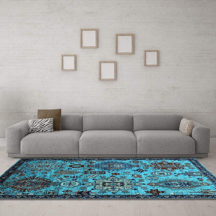 Machine Washable Oriental Light Blue Industrial Rug in a Living Room, wshurb2392lblu