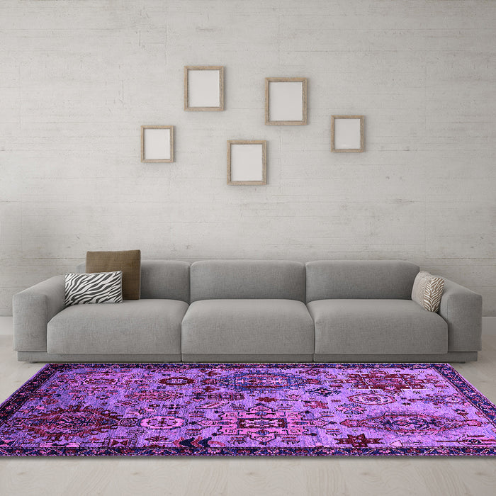 Machine Washable Oriental Purple Industrial Area Rugs in a Living Room, wshurb2392pur