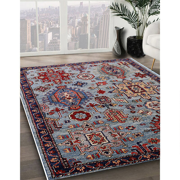 Mid-Century Modern Dark Gray Oriental Rug in Family Room, urb2392