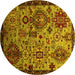 Round Machine Washable Oriental Yellow Industrial Rug, wshurb2392yw