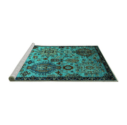 Sideview of Machine Washable Oriental Turquoise Industrial Area Rugs, wshurb2392turq