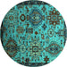 Round Oriental Turquoise Industrial Rug, urb2392turq