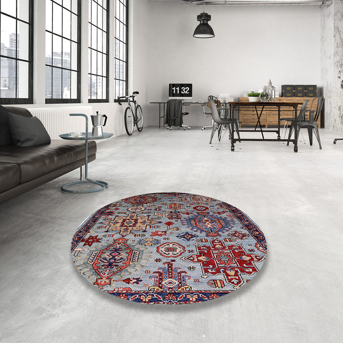 Round Mid-Century Modern Dark Gray Oriental Rug in a Office, urb2392