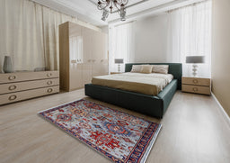 Mid-Century Modern Dark Gray Oriental Rug in a Bedroom, urb2392