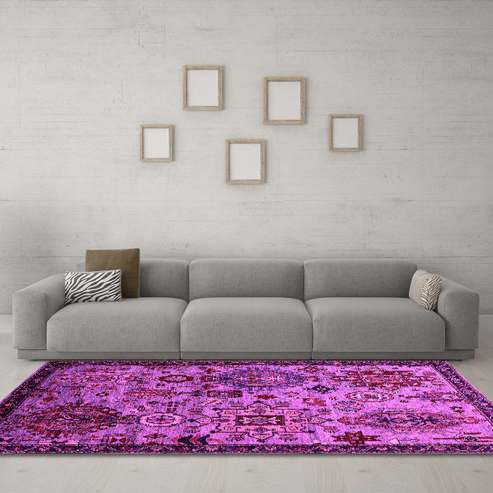 Machine Washable Oriental Pink Industrial Rug in a Living Room, wshurb2392pnk