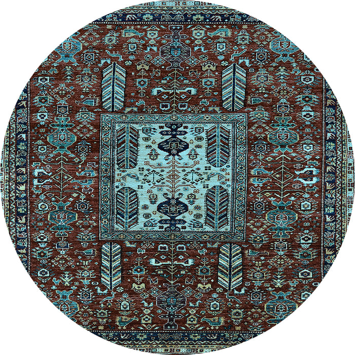 Round Machine Washable Oriental Light Blue Industrial Rug, wshurb2393lblu