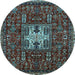 Round Machine Washable Oriental Light Blue Industrial Rug, wshurb2393lblu