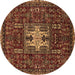 Round Machine Washable Oriental Brown Industrial Rug, wshurb2393brn